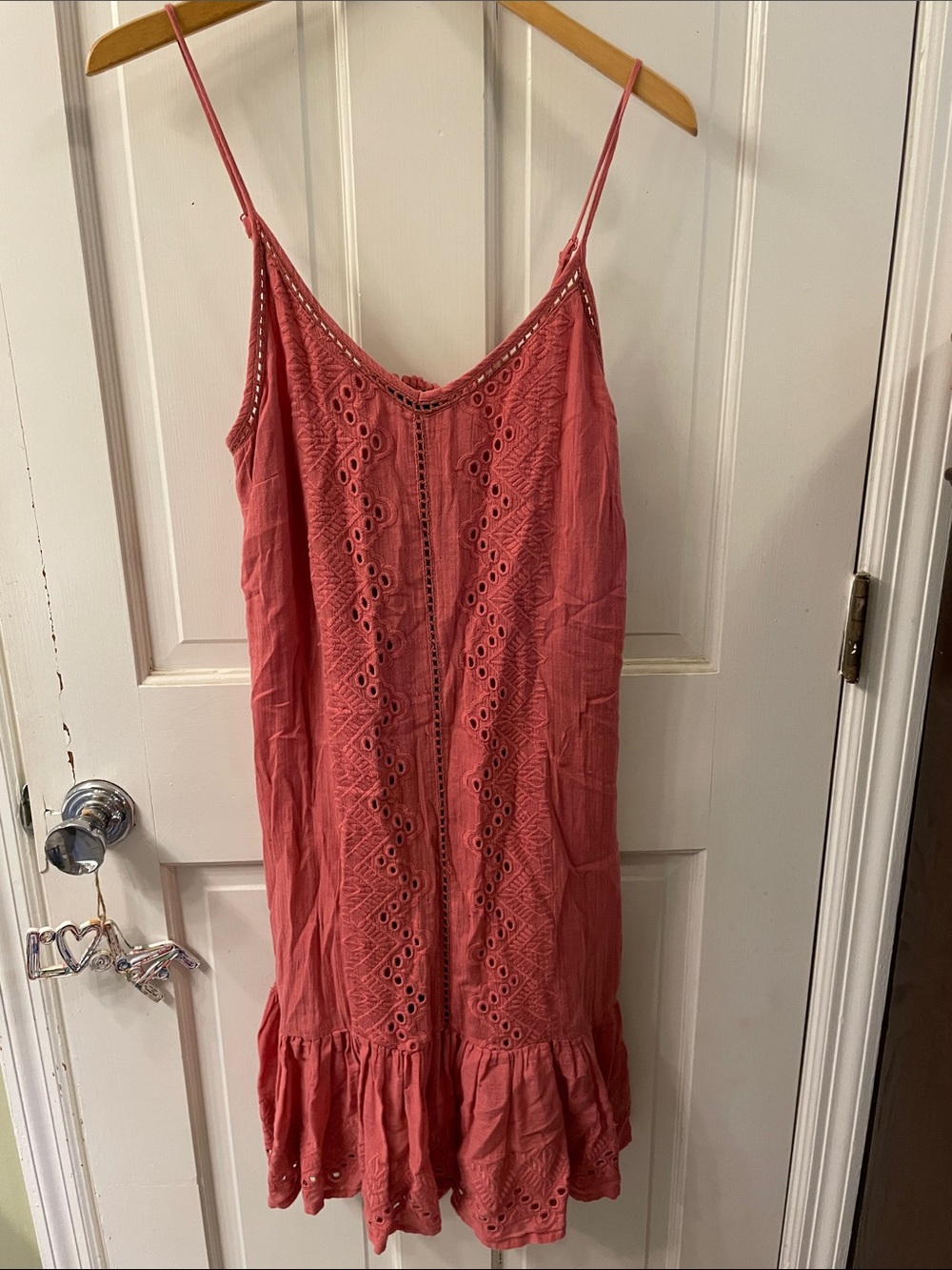 House of Harlow 1960 Coral Eyelet Spaghetti Strap Mini Dress